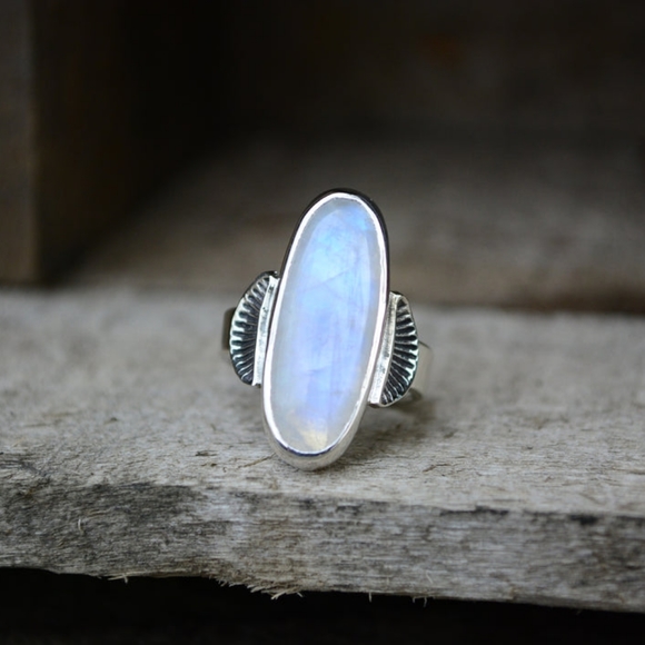 Rainbow moonstone sterling silver handmade ring size 7 - Picture 2 of 5